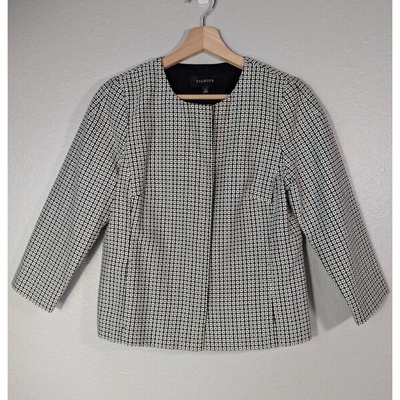 Talbots Cotton Blend Jacquard Jacket White Black Size 2 Petite - Picture 1 of 6